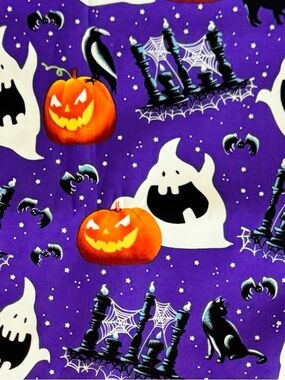 Purple Halloween Pumpkin & Ghost Kids Costume or Tote Bag Fabric